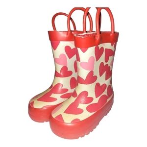 2/20 Joe Fresh Kids Heart Rain Boots - Red and Cream Valentines Day Theme Size 4
